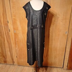 KG Elegant Black Dress with Silver Metal Eyelet Details, Size 54